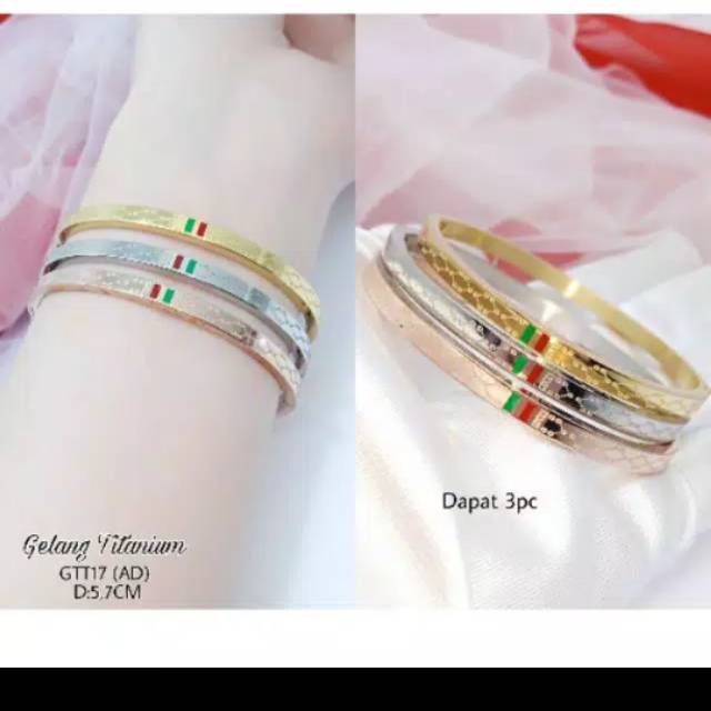 Gelang bangle titanium anti karat dpt 3pcs uk 6mmx6cm