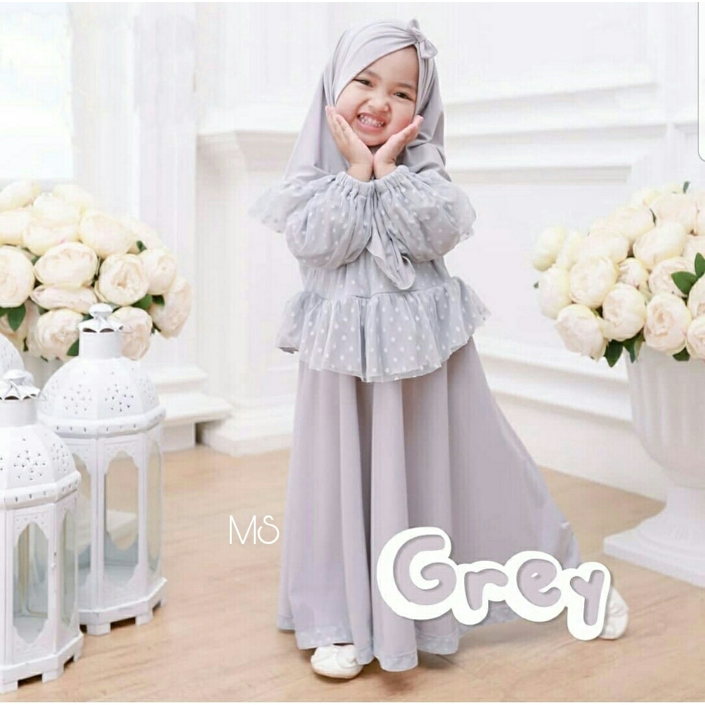 Dress Indy + Bergo - Dress Muslim Anak Perempuan - Baju Gamis Anak Perempuan Terbaru