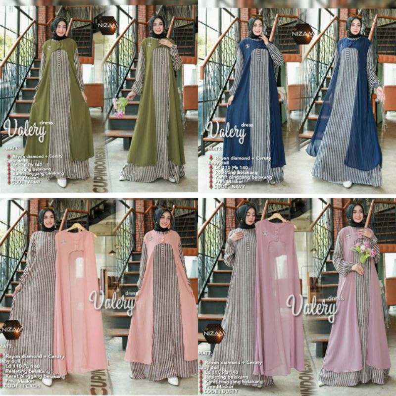 SET GAMIS RAYON MOTIF GARIS + OUTER CERUTI BABYDOLL VALERY BY NIZAM