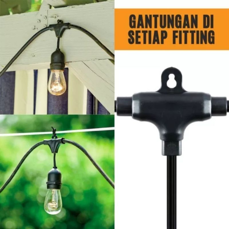 Fitting Lampu Gantung Outdoor 10 Meter 20 Fiting / 10 Meter 10 Fitting LAMPU GANTUNG CAFE 20 M / 10 M dekorasi/Kabel Fitting Outdor/Lampu Hias Cafe