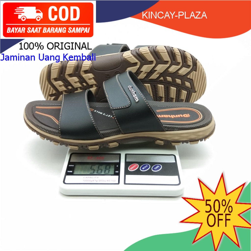 Sandal Selop Pria Kasual Kekinian Terbaru DUNHAM HURON 03 Kulit PU Warna Hitam Coklat Tan Ukuran 38 