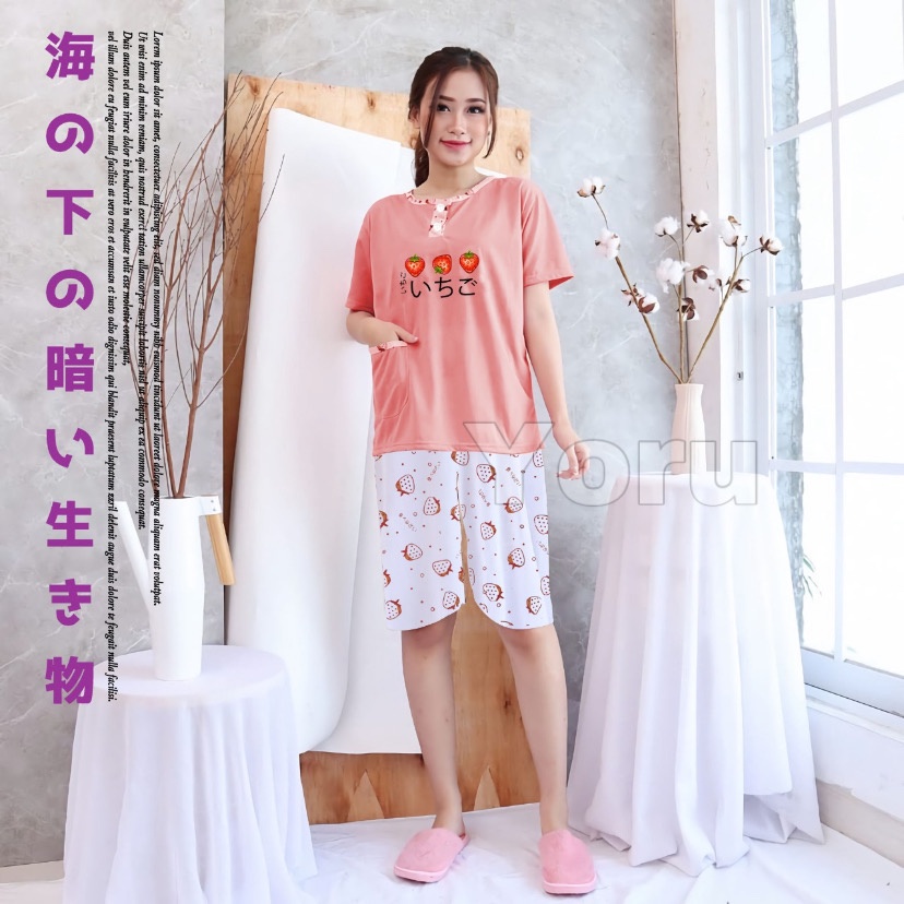 Pamelo Piyama 3/4 Baby Doll Murah Suplier Sleep Wear All Size Baju Tidur Wanita kaos Katun Stelan Stage2 Baju Tidur Murah Produk Terlaris-3 stobbery Salem