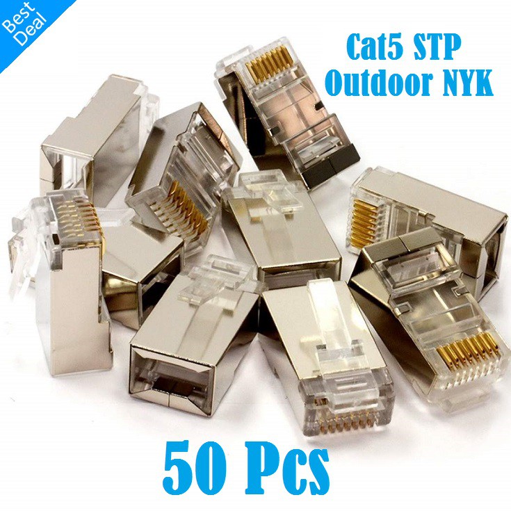 Konektor Rj45 NYK STP Cat5 Outdoor Metal Pin Gold Plated Besi (50pcs)