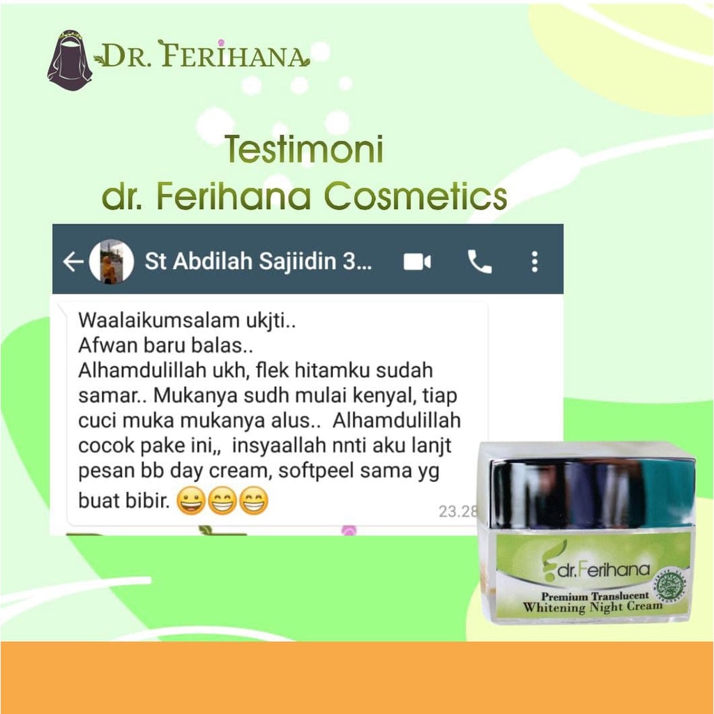 Krim Malam Premium Translucent Night Cream dr. Ferihana Cosmetics &amp; Skincare Merupakan Krim Malam untuk Mencerahkan Memudarkan Flek Melasma Noda hitam Mengencangkan Kulit dan Anti Aging BPOM LPPOM HALAL MUI