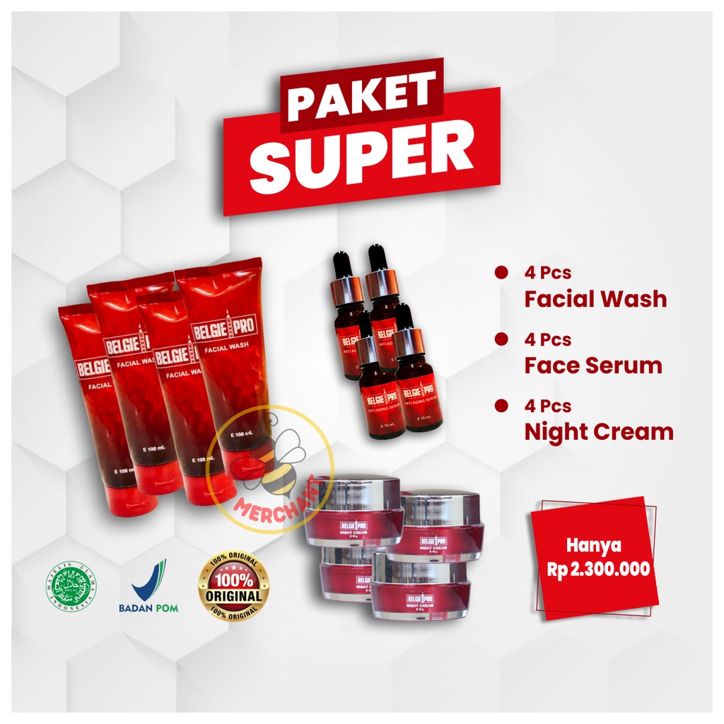 Paket Super Belgie Pro Glow Up Skincare Night Cream Pemutih Kulit Pencerah Wajah Brightening Serum F