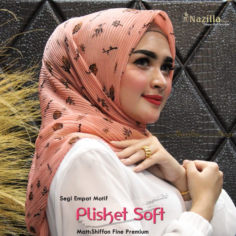 Jilbab Segi Empat Motif Plisket Polycatton Ori Nazilla-Soft salem