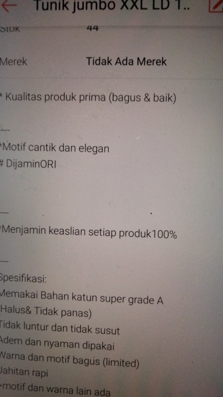 Tunik Jumbo Xl Ld 105 Katun Primissima Unggul Jaya Resleting Batik Pekalongan
