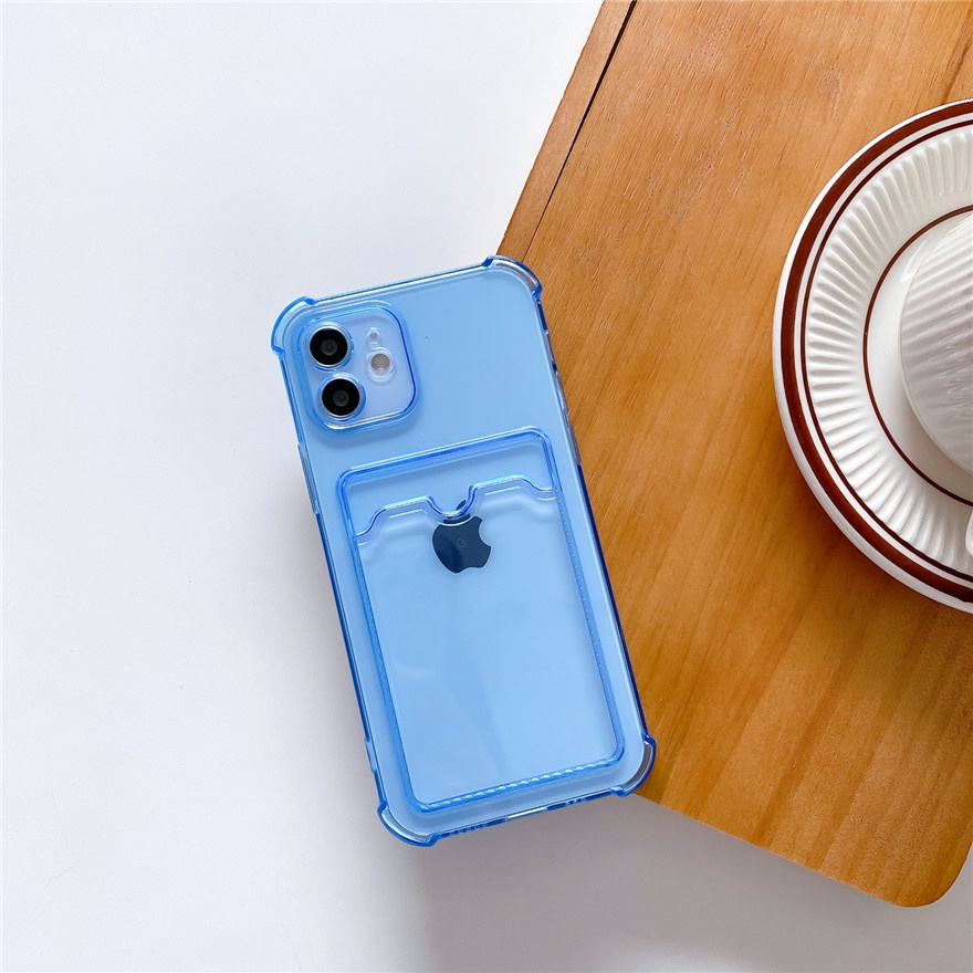 Samsung A22 A02 A82 A72 A52 A42 A32 A12 A10s Case Clear Card Holder Shockproof Phone Case Protective Cover-Blue