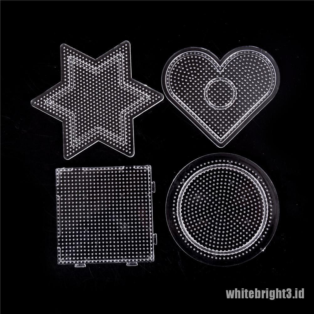 (white3) 4pcs / lot Papan Pegboard Hama Beads Bentuk Bulat / Kotak / Hati / Bintang