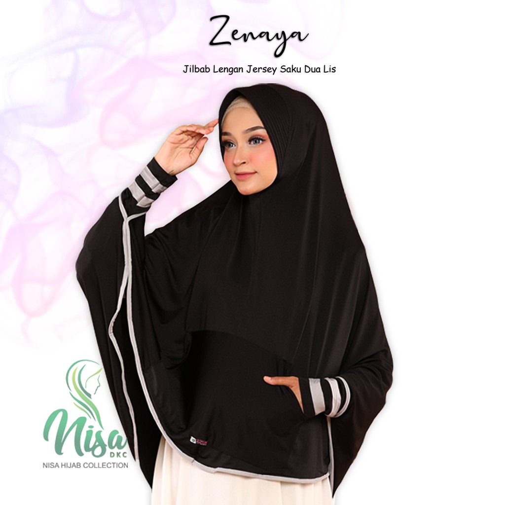 Jilbab Lengan Saku Dua Hijab Tangan Zenaya Bergo Khimar Jersey Nisadkc