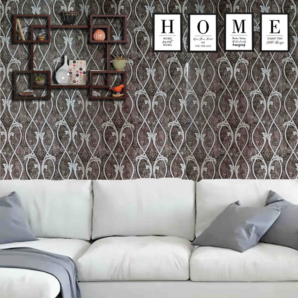 Motif Ulir Tralis Coklat Elegan / Wallpaper Stiker Dinding 10 Meter x 45 Cm / Bahan PVC Anti Air