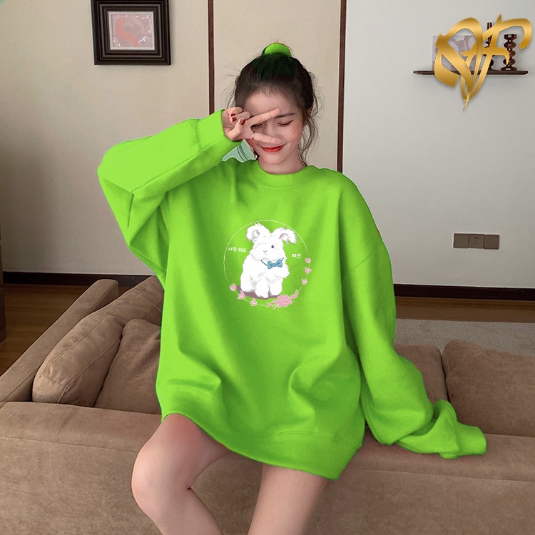 Sweater Love Rabbit Sakura Aesthetic Pria &amp; Wanita | Sweater Korea Style Fleece Cotton | Dhea Fashion