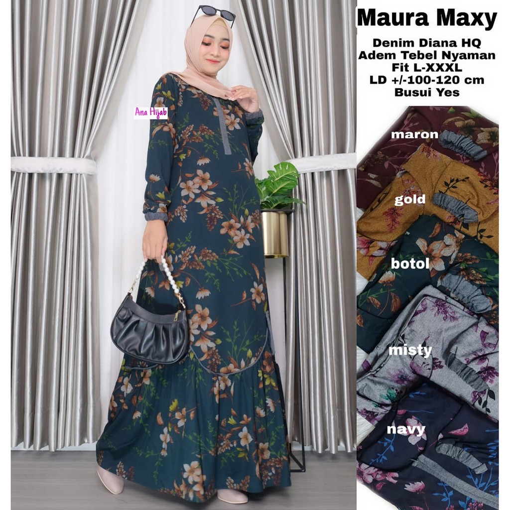 MAURA MAXI BY ANA HIJAB / MAXY DRESS BAHAN DENIM DIANA HIGH QUALITY