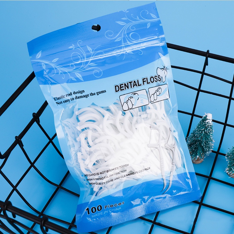 COD 100pc/Set Dental Floss Benang Tusuk Gigi isi  Higienis biru-Won