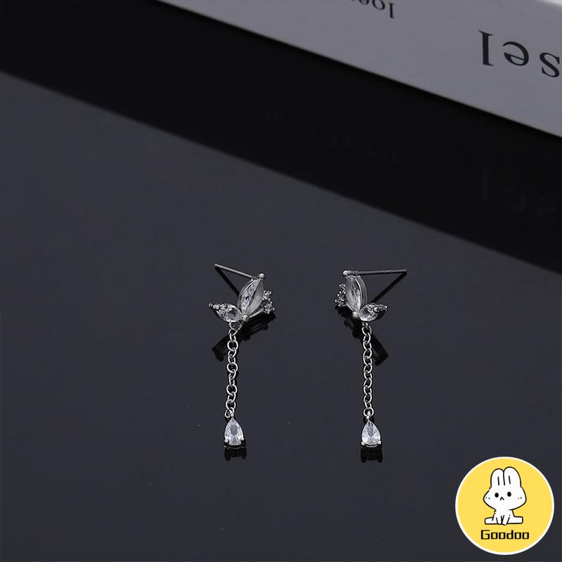 Anting Kupu-kupu Rumbai Drop Earrings Retro French Temperamen Indah Flash Diamond Earrings -Doo