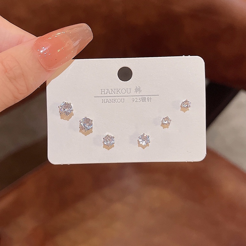 Set Anting Tusuk Sterling silver 925 Hias Kristal Zircon Mewah Berkilau Untuk Wanita