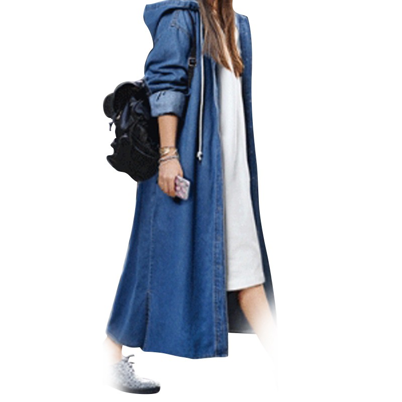 long denim hooded jacket