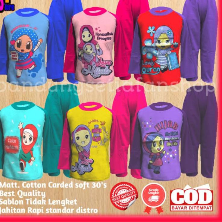 [KODE 1920]  Setelan Kaos Baju Anak Perempuan Karakter Muslimah Lengan Panjang Umur 1 sampai 8 Tahun