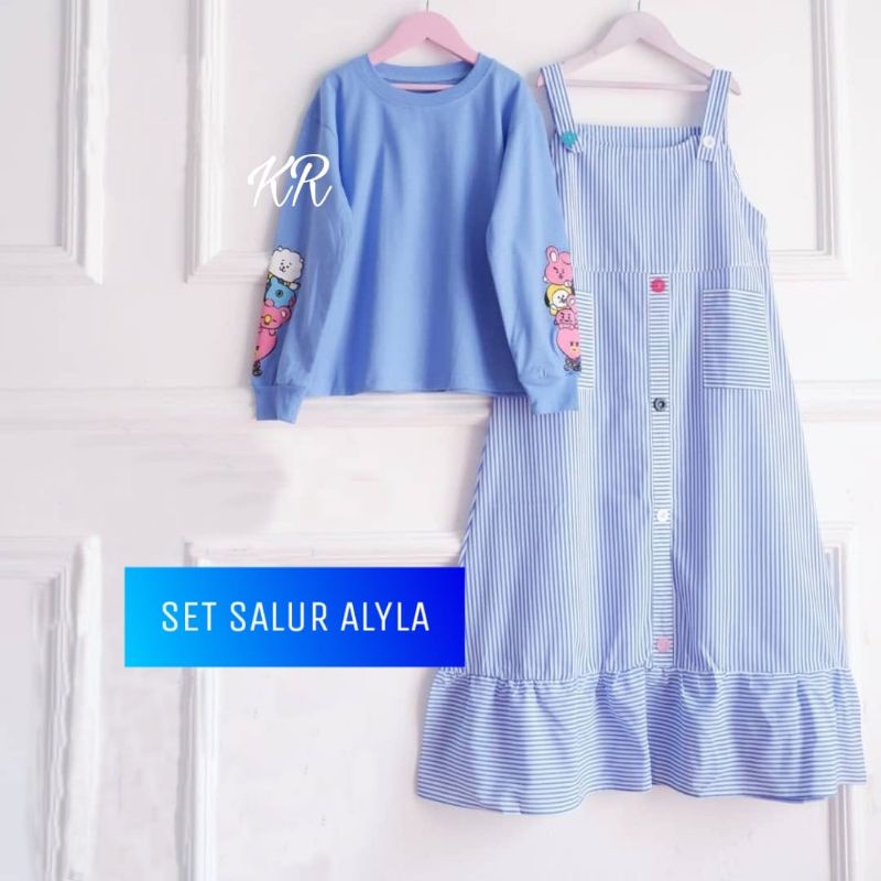 SET OVERALL ALYLA 2in1 KID ANAK SALUR, BABYTERRY KATUN, SETELAN, 4 UKURAN