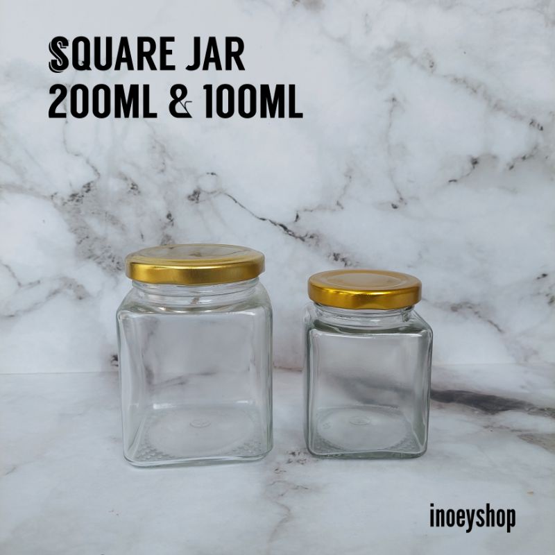 JAR KACA KOTAK 100ml 200ml / TOPLES KACA /  SQUARE JAR MADU