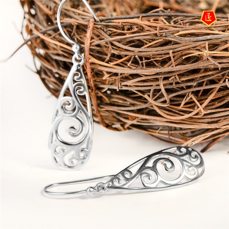 [Ready Stock]Simple Personality Silver Carved Earrings