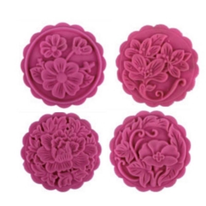 (4pc) cetakan kue bulan (200 gr) mooncake press mold PREMIUM-8AKERS FLOWER