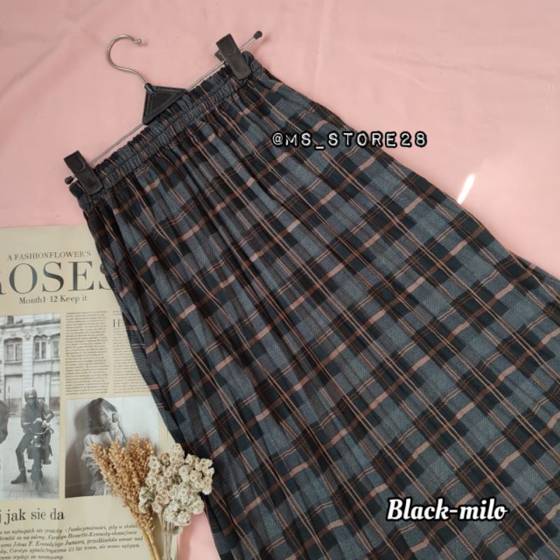 COD ROK KOREAN STYLE PLISKET 2022/ROK TARTAN PLISKET JUMBO-Plisket black-milo