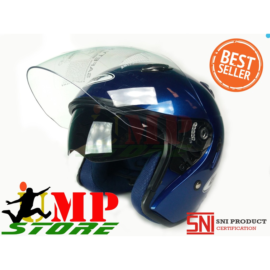 GMT HELMET HELM KEREN WANITA COWOK PRIA CEWEK SNI HALF FACE DOUBLE VISOR MURAH