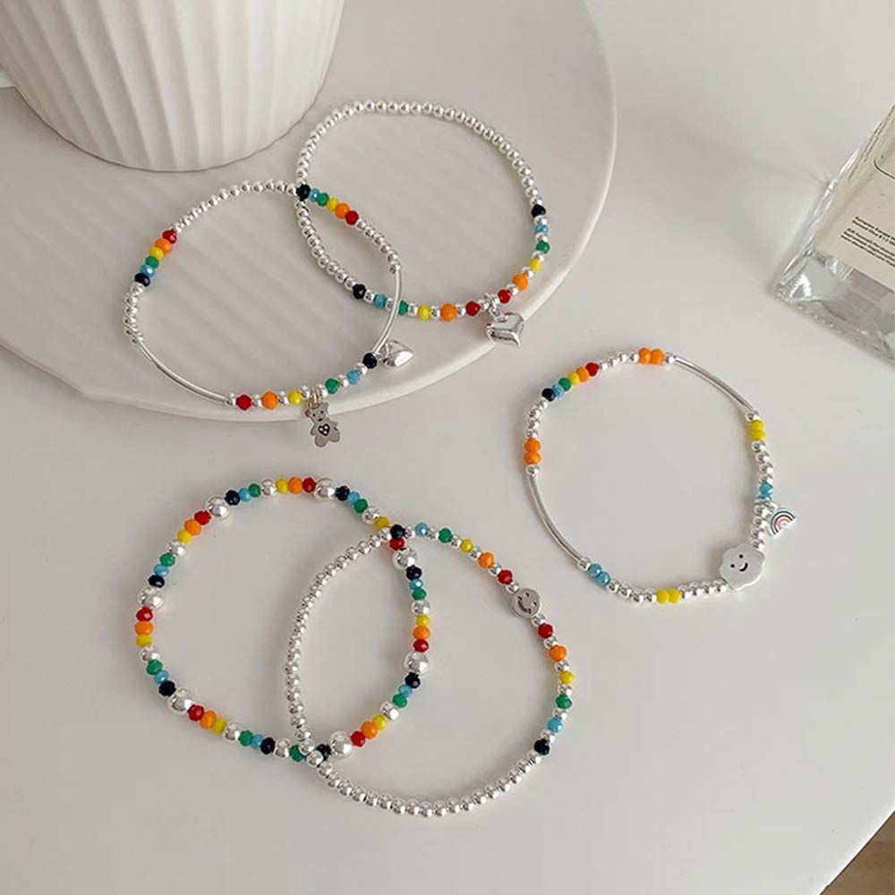 Mxbeauty Gelang Manik-Manik Motif Smiley Face Warna Pelangi Gaya Vintage Korea Untuk Wanita