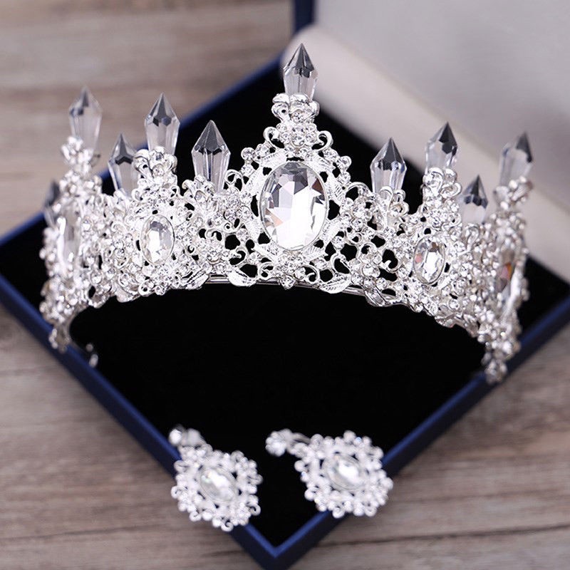 Set Mahkota+Anting Desain Bunga Hias Kristal Austria untuk Pernikahan/Pengantin/Prom