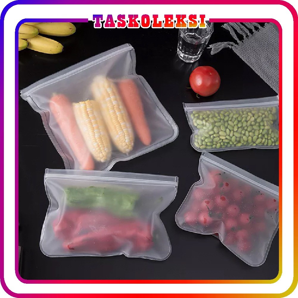 ☛TK☚  R465 Plastik Kulkas Penyimpanan Tebal / Reusable Ziplock Silicone Silikon Pouch Bag Makanan Kedap Udara Anti Bocor Fridge Organizer