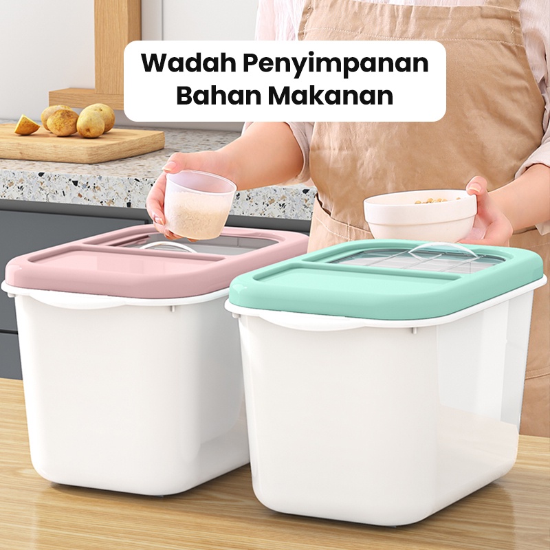 Rice Box Storage Penyimpanan Beras Tempat Beras Kotak Penyimpanan Kacang Tepung Makanan Bisa Didorong dengan Roda 5kg, 7,5kg,10kg