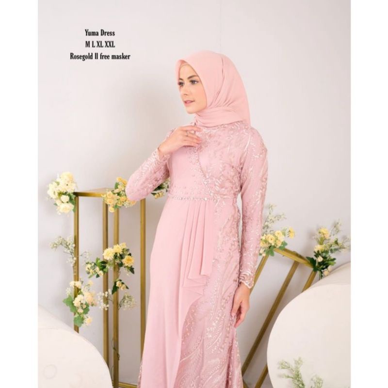 Realpict gamis yuma//gamis tulle mix payet premium//gamis pesta