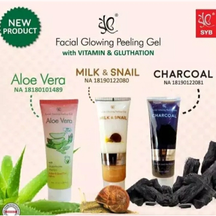 (READY STOK + LANGSUNG DIKIRIM) SYB Facial Glowing Peeling Gel AloeVera/ Milk &amp; Snail/ Charcoal VIRAL TREND - BISA COD