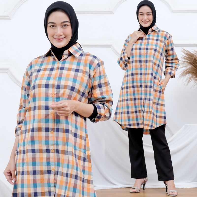 TUNIK KOTAK KATUN MIRA MOTIF TERBARU /Tunik katun Burberry