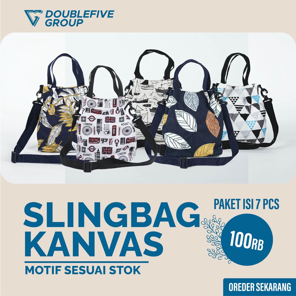 Tas Slingbag Wanita Kanvas Motif 7 Pcs 100Rb