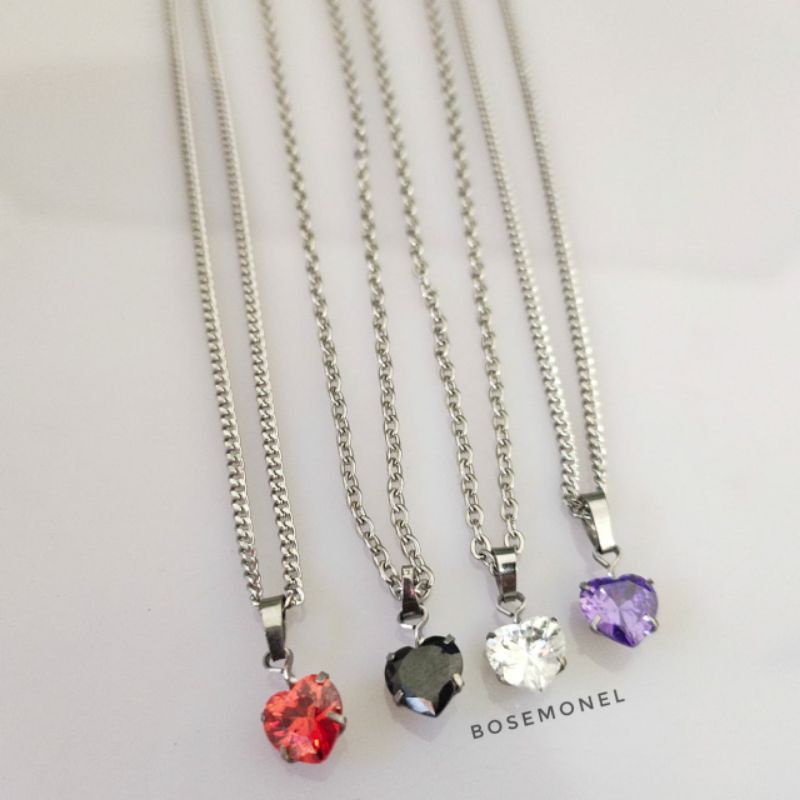 kalung liontin batu permata hati, love