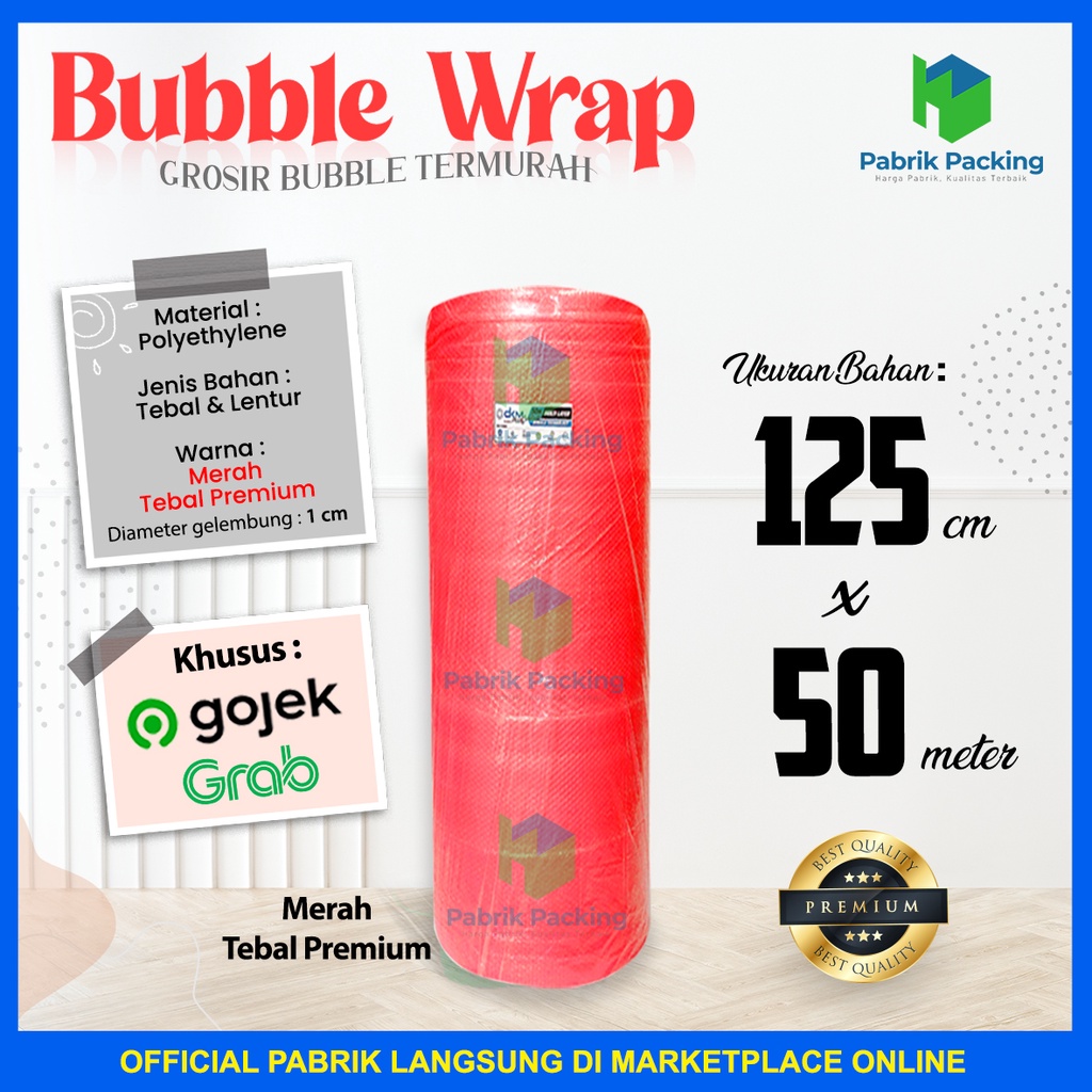 

BUBBLE WRAP ROLL DKM PLUS MERAH TEBAL ANTI STATIS SIZE 125 CM x 50 M