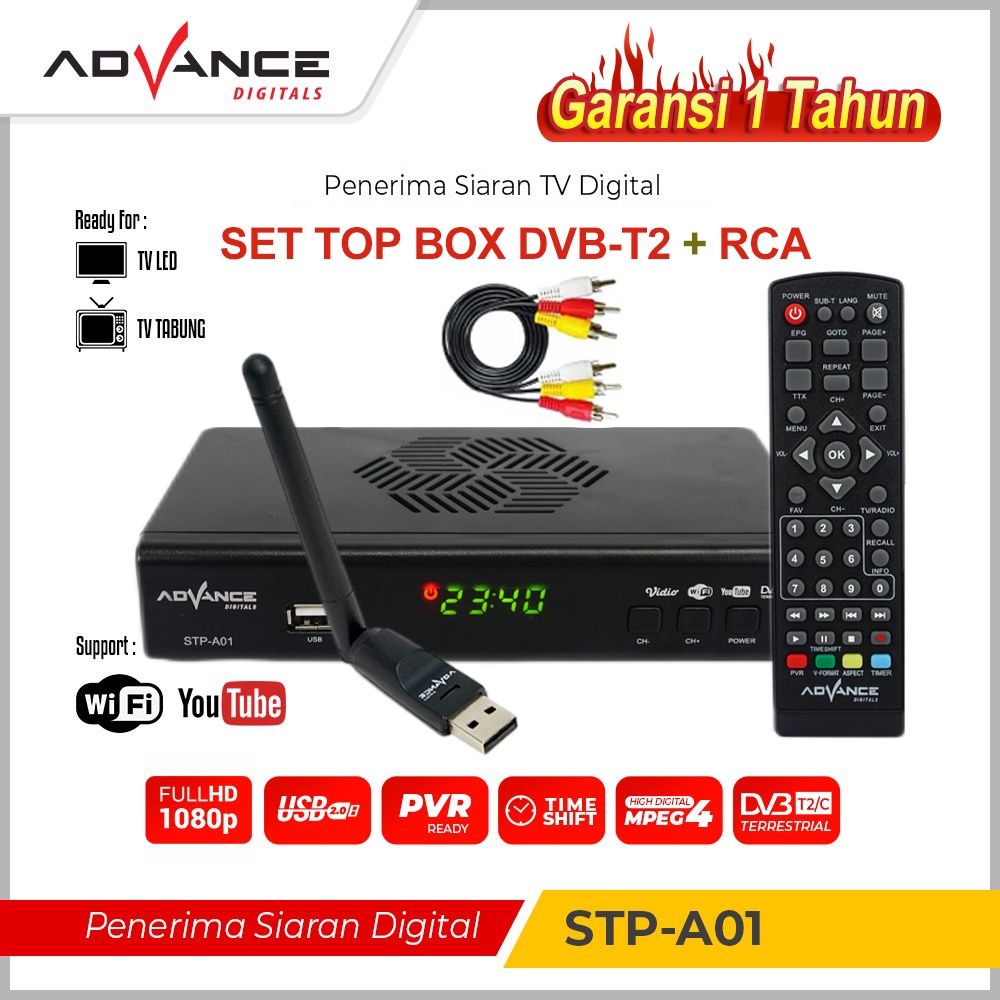 ready stok advance digital set top box tv penerima siaran digital receiver full hd  stb wifi youtube