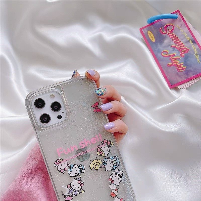 Hello Kitty Casing Air Glitter water Iphone 7 8 7+ 8+ X Xr Xs Max 11 Pro 12 Pro Max Fh25