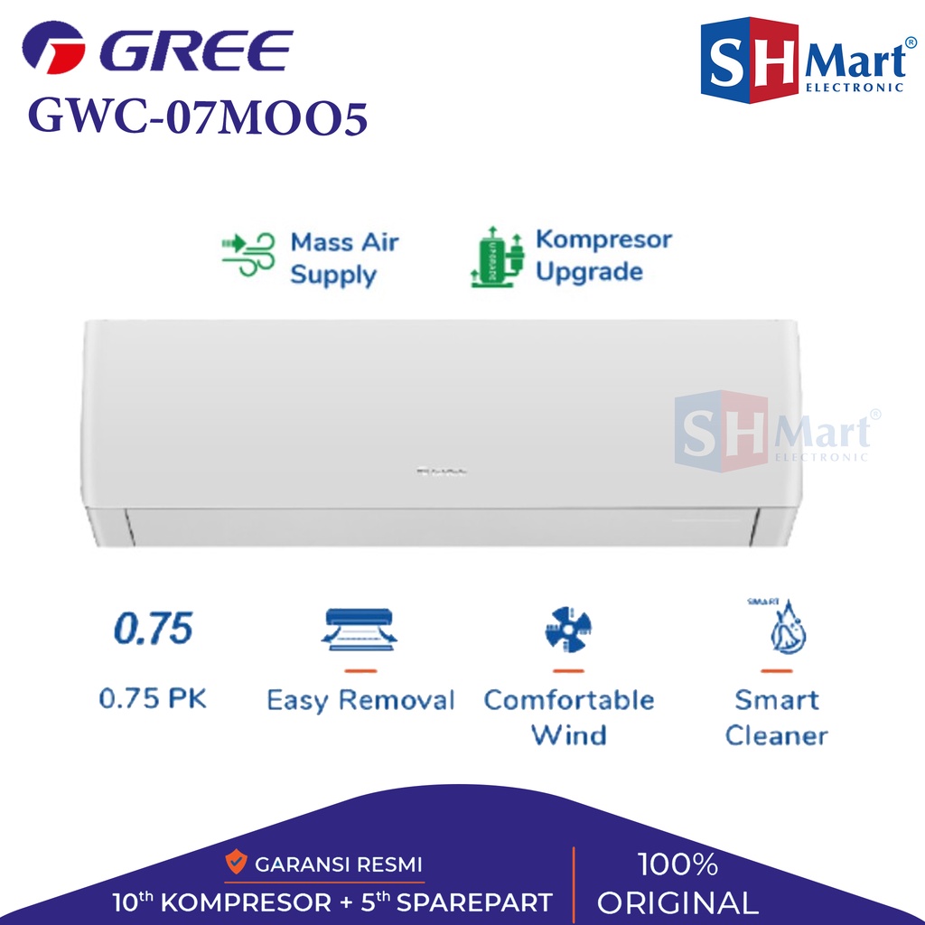 AC 3/4 PK GREE GWC-07MOO5 SERIES 2021 SMART CLEANING GARANSI RESMI (MEDAN)