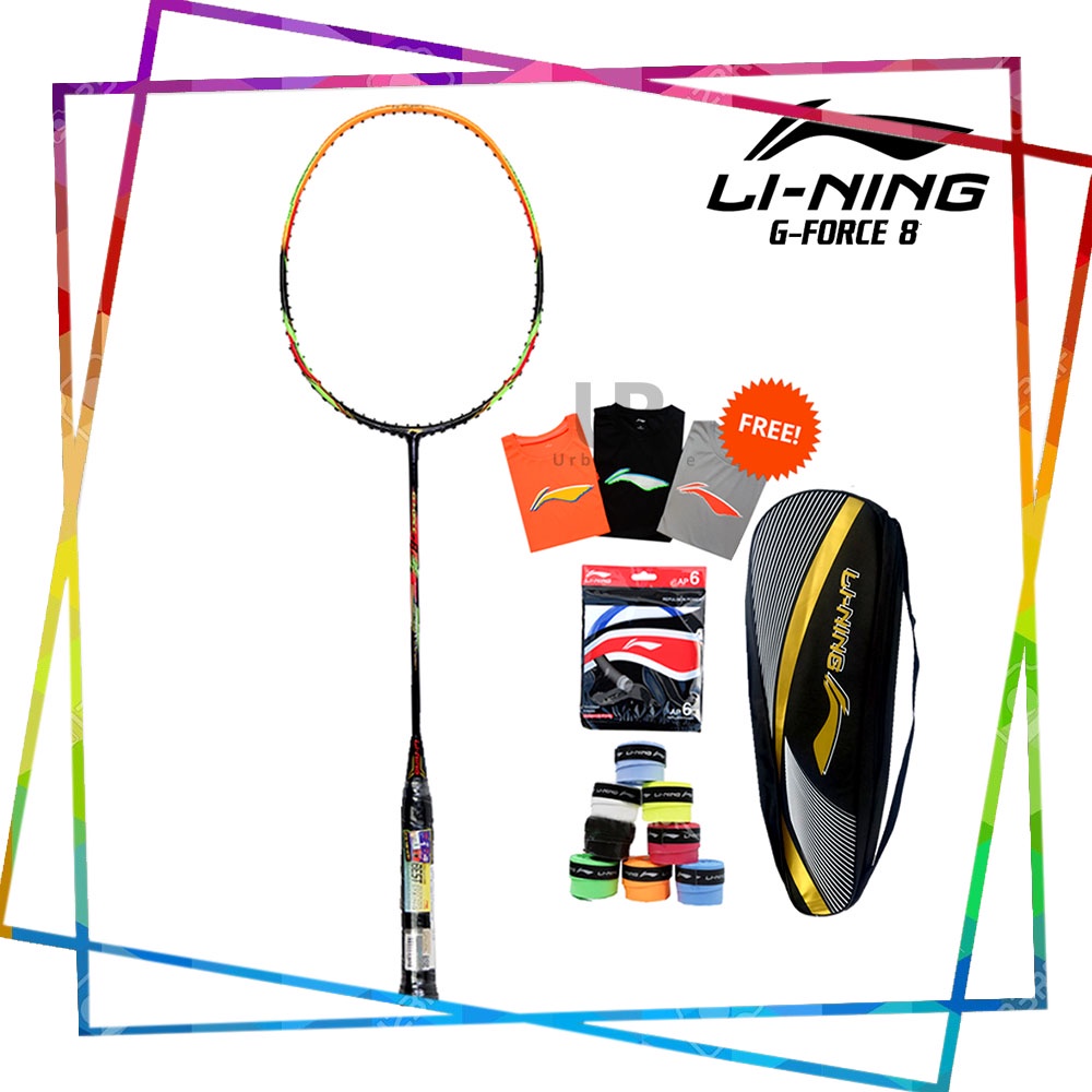 Raket Badminton ORIGINAL LINING G FORCE 8 + TAS + BAJU + SENAR + GRIP