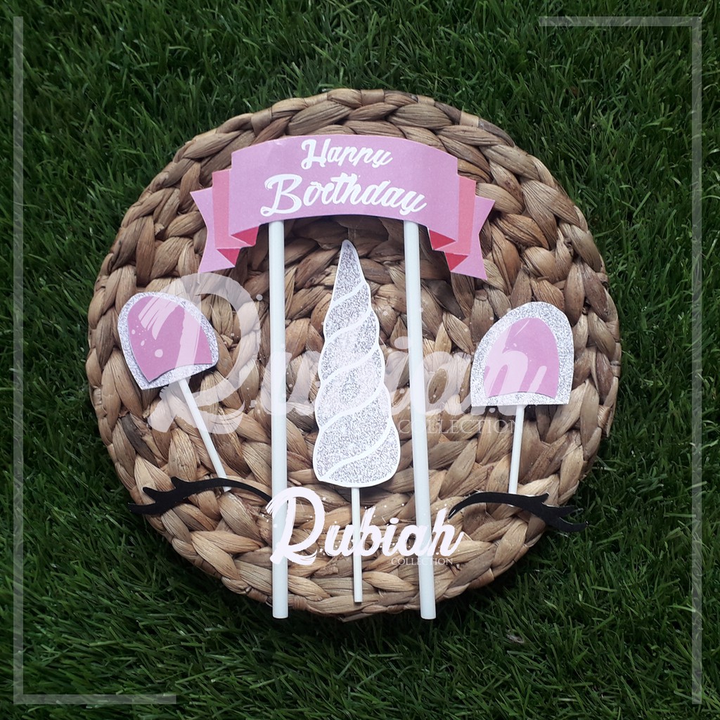 Custom Nama/ Foto / Toppercake Plus Unicorn Silver / Hiasan Kue / Cake Topper