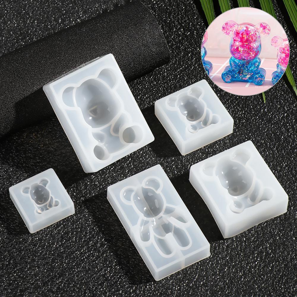 R-bunga Teddy Bear Cetakan Silikon Resin Epoxy Gantungan Kunci DIY Membuat Perhiasan