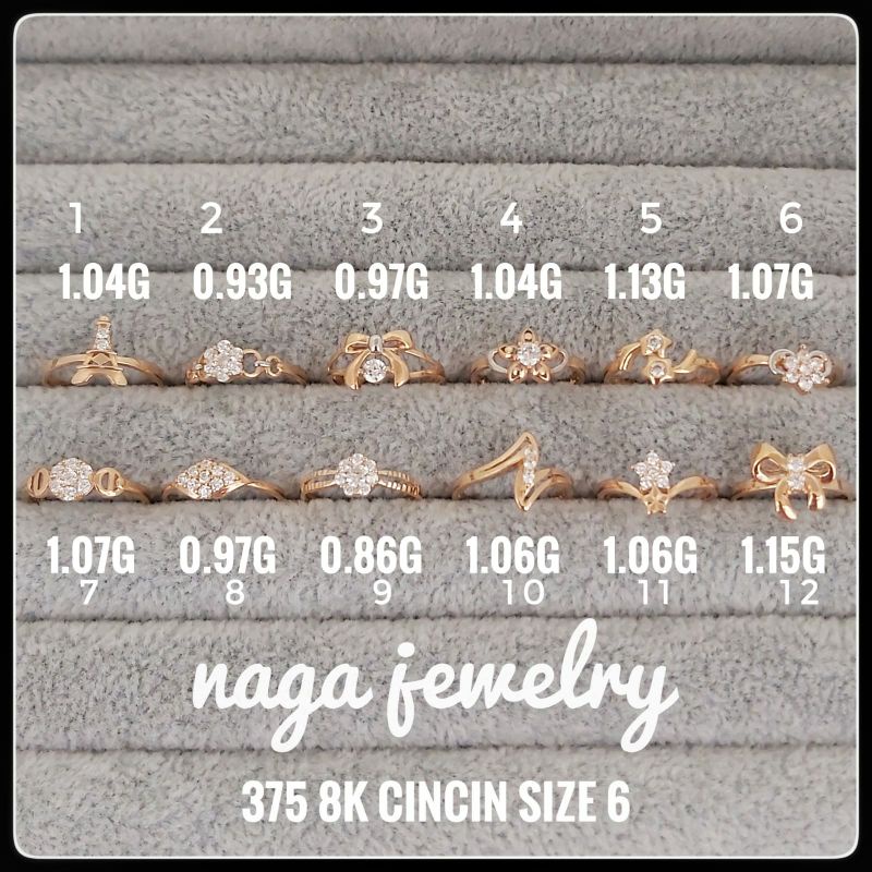 CINCIN VARIASI EMAS SETENGAH TUA KADAR 375 size  6