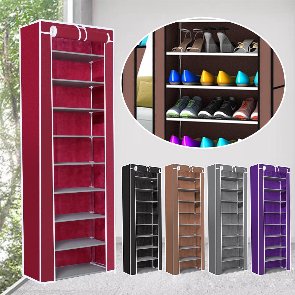 Ly Household 10 Tier Non Woven Fabric Space Saving Storage Cabinet Shoe Rack Shopee Indonesia