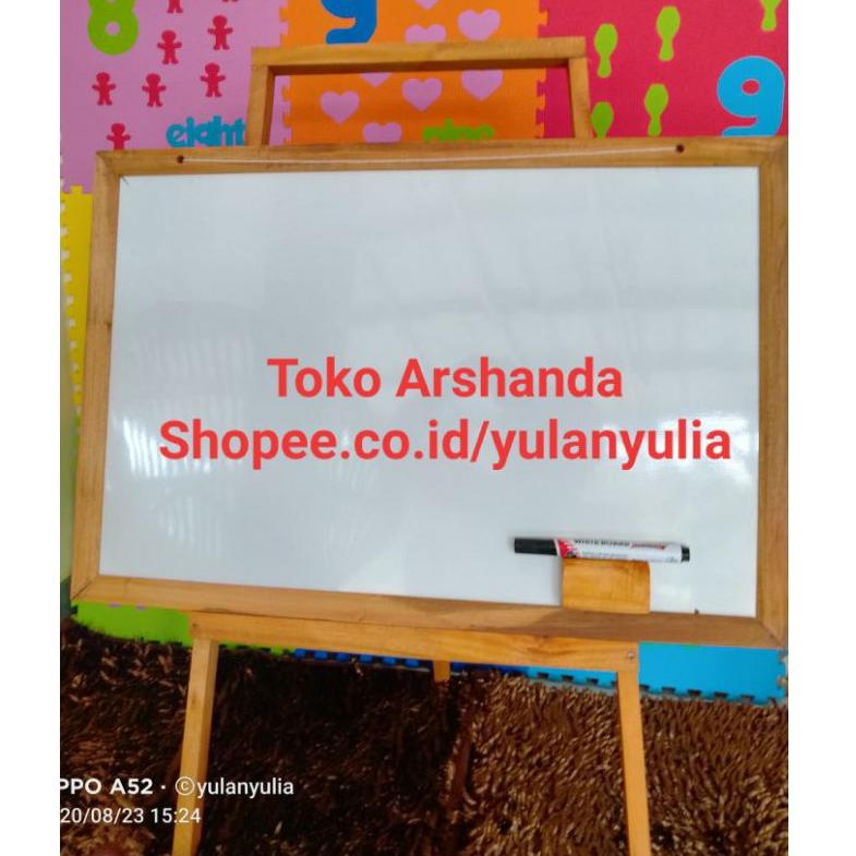 

(PROMO QD780) papan tulis 40x60 white board +standing gratis spidol dan penghapus ✪