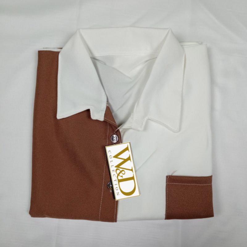 Kemeja Wanita Polos Casual Blouse Basic Kombinasi Warna Lengan Panjang Kekinian  Moscrepe-Milo Kombi 84