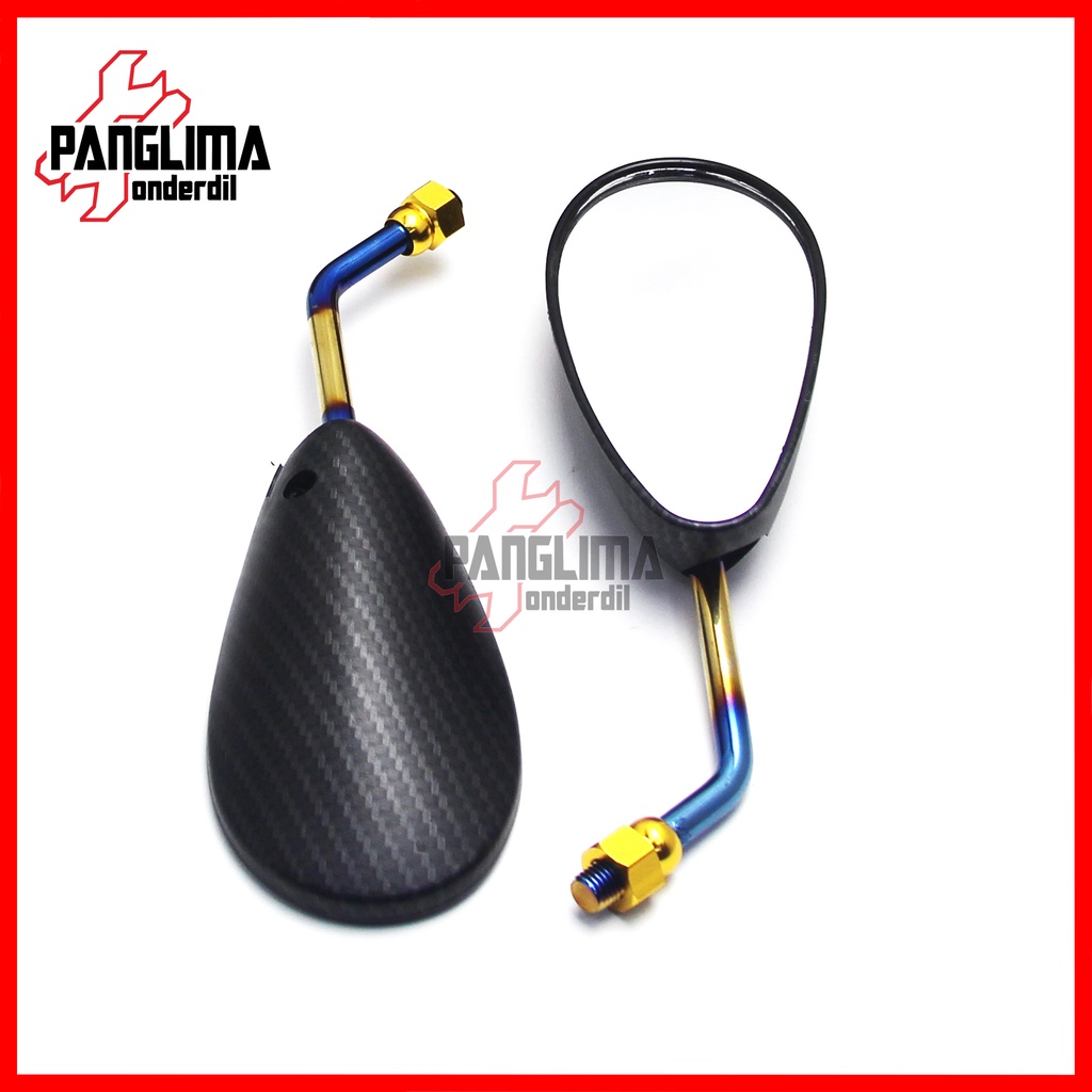 Spion Mini Model Satria FU Satria FU 150 Carbon-Karbon Twotone Drat Honda &amp; Yamaha Spion-Sepion-Kaca Mini-Kecil Besi Set Variasi Beat-Vario-Mio-Grand