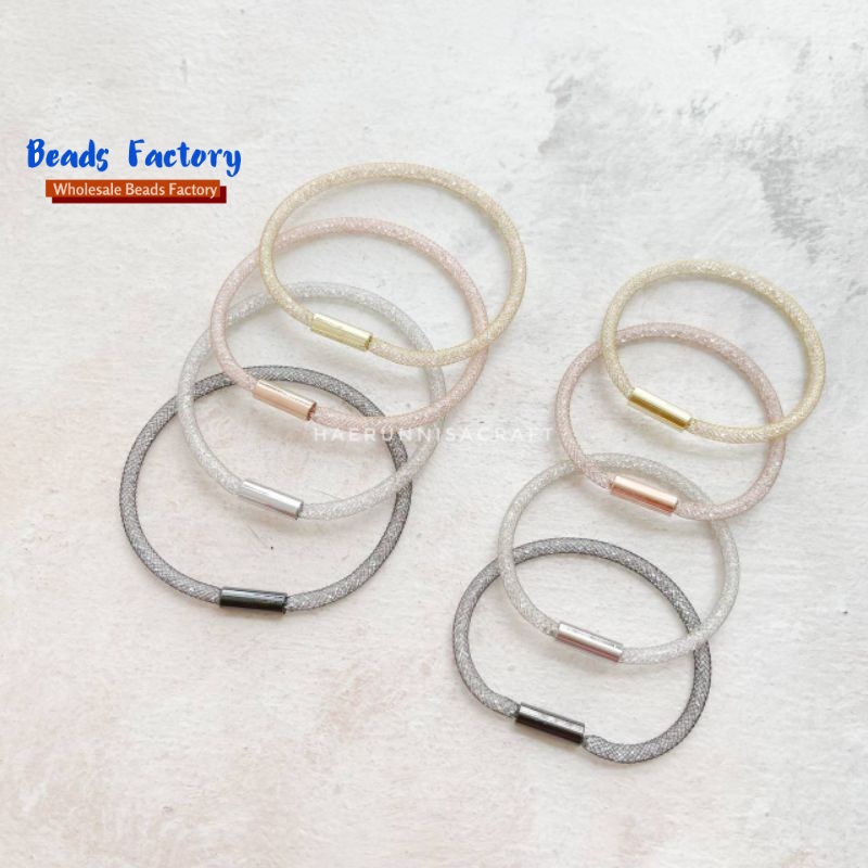 Grosir   Gelang Gliter Kristal Tali Kawat Pandora Magnet Panjang 14cm 17cm Free Karet Stopper 2 pcs